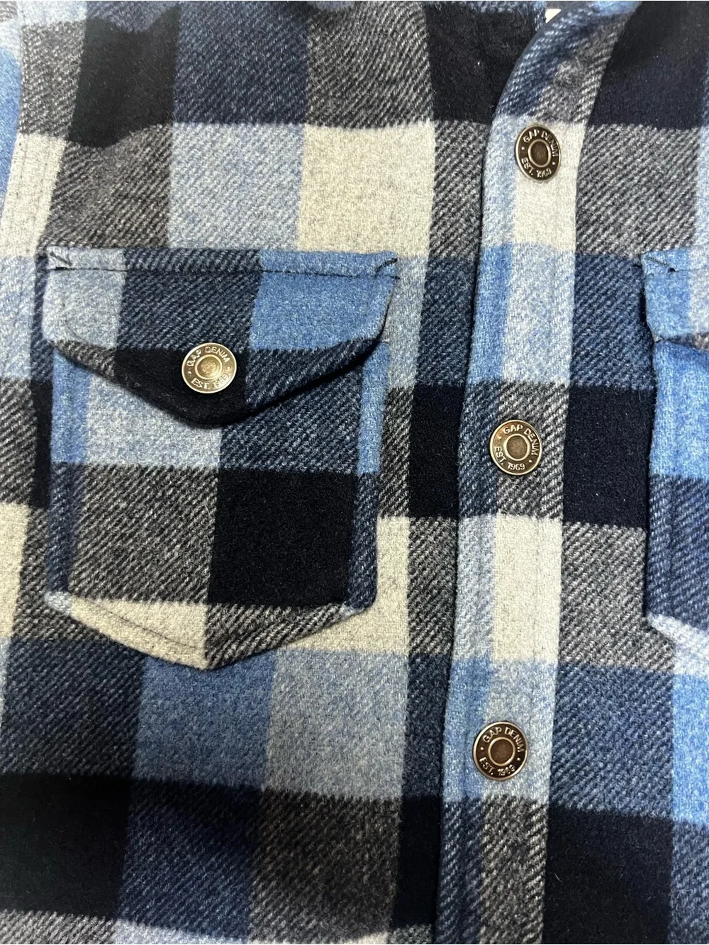 GAP Boys Blue Buffalo Plaid Quilted Shacket Jacket Size M 8